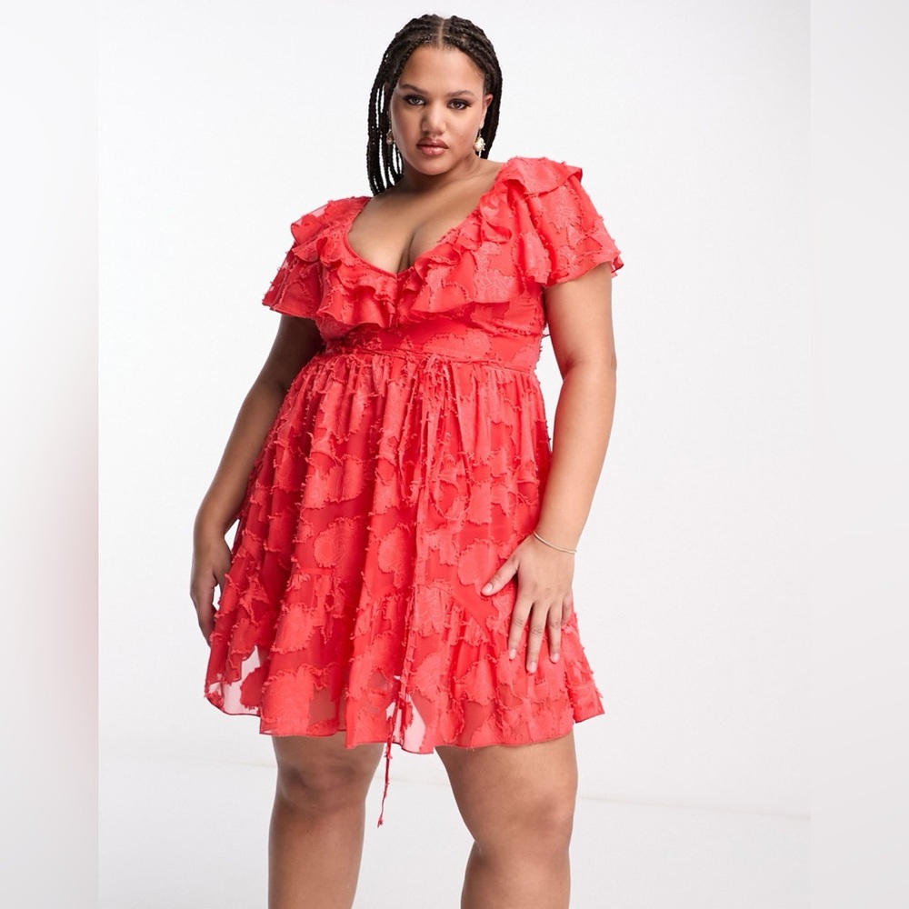 ASOS Curve V Front Ruffle Mini Dress With Flutter
Sleeve in Red NWTs Size 18